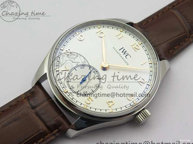MIROTIME 0413 Original Portuguese IW358304 ZF 1:1 Best Edition SS White Dial RG Markers on Leather Strap A 7077